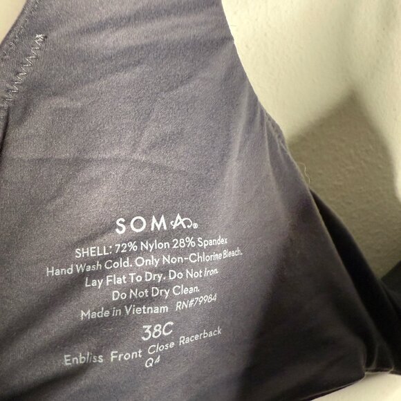 Soma Women's Black Enbliss Front‎ Close Racerback Bra - Size 38C - Picture 4 of 5